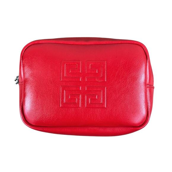 GIVENCHY Parfums Embossed Pouch Clutch Red Zip Cosmetic Makeup Travel Designer - Picture 3 of 10